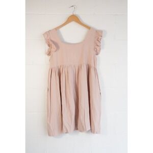 Hyfve Blush Pink Ruffle Sleeve Babydoll Mini Dress Womens Medium NEW